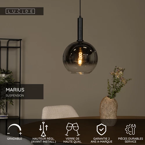 Lucide MARIUS - Suspension - Ø 30 cm - 1xE27 - Noir - USP